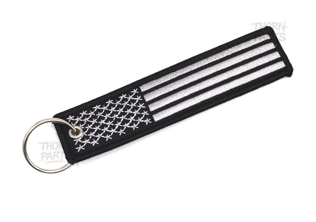 Schlüsselanhänger USA Biker Chopper Cruiser V-Twin Custom Stoff schwarz weiß