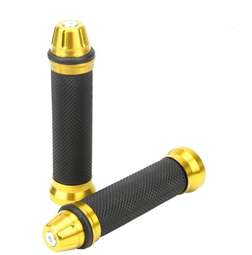 Motorrad Griffe Lenkergriffe Griffgummis + Lenkerenden Gold 22/24mm UNIVERSAL