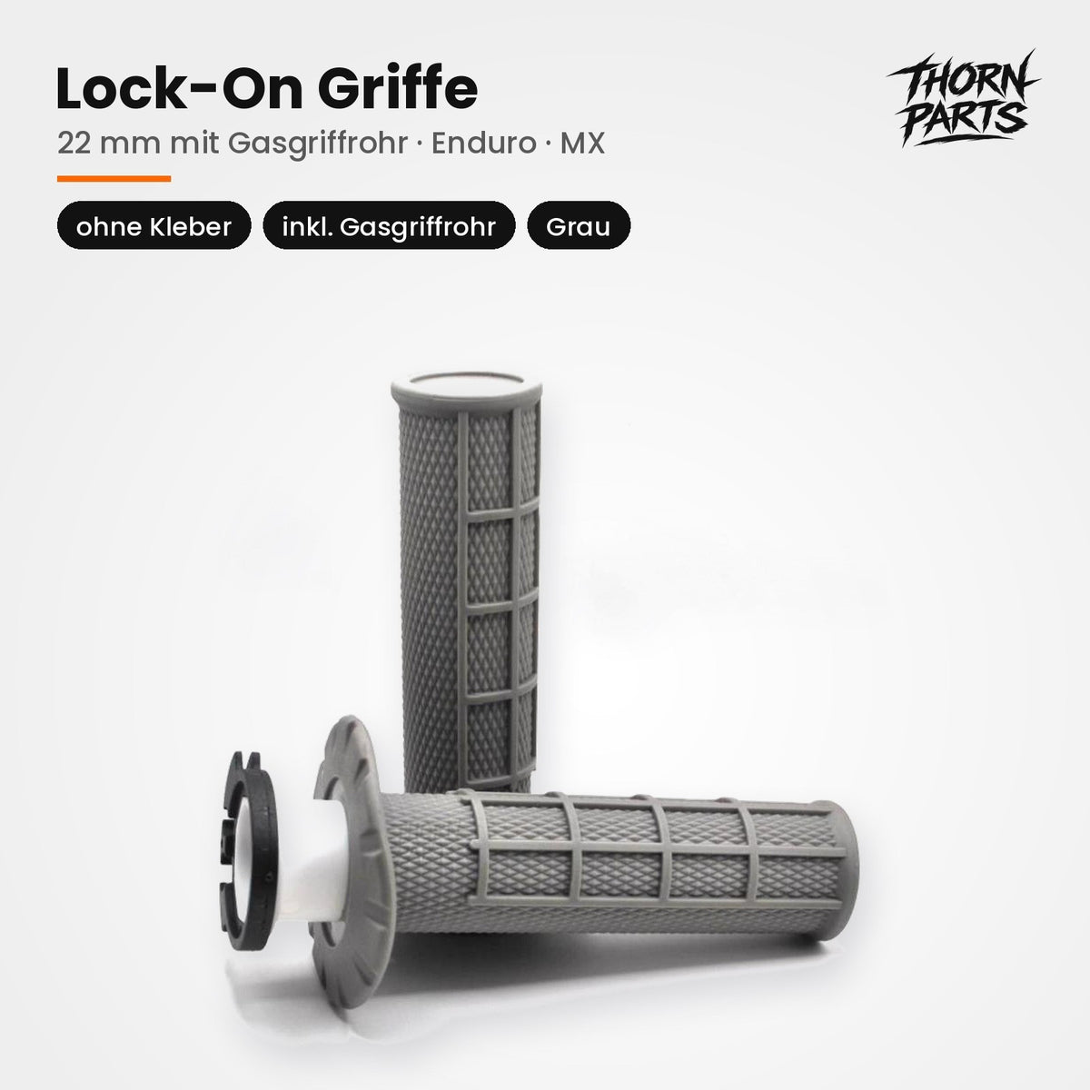 Lock-On Griffe Lenkergriffe Motorrad 22mm mit Gasgriffrohr Enduro MX Grau