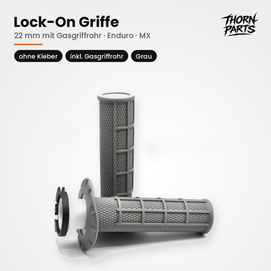 Lock-On Griffe Lenkergriffe Motorrad 22mm mit Gasgriffrohr Enduro MX Grau