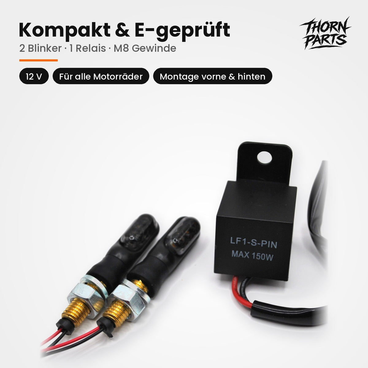 LED Blinker Set Motorrad E-geprüft + Blinkrelais lastunabhängig 12V M8 – 1 Paar