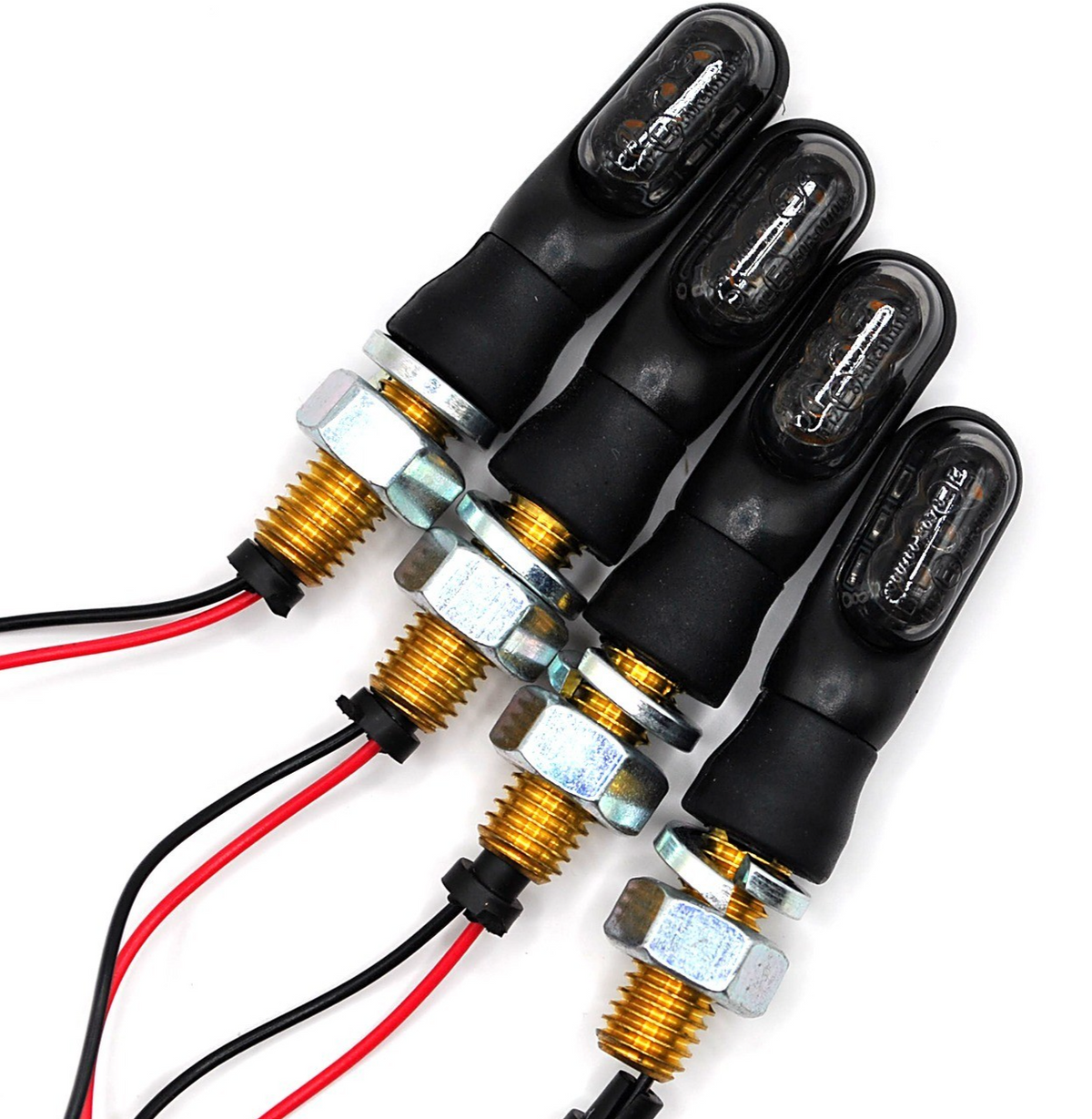 Mini LED Blinker Motorrad 12V E8 geprüft getönt schwarz M8 – 4 Stück Set