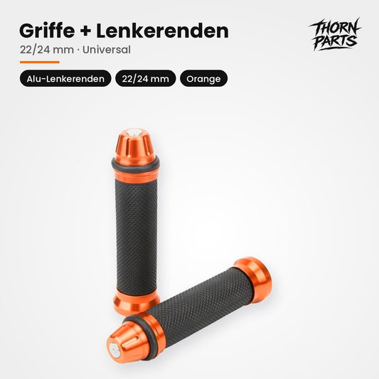 Motorrad Griffe Lenkergriffe Griffgummis + Lenkerenden  Orange 22/24mm UNIVERSAL
