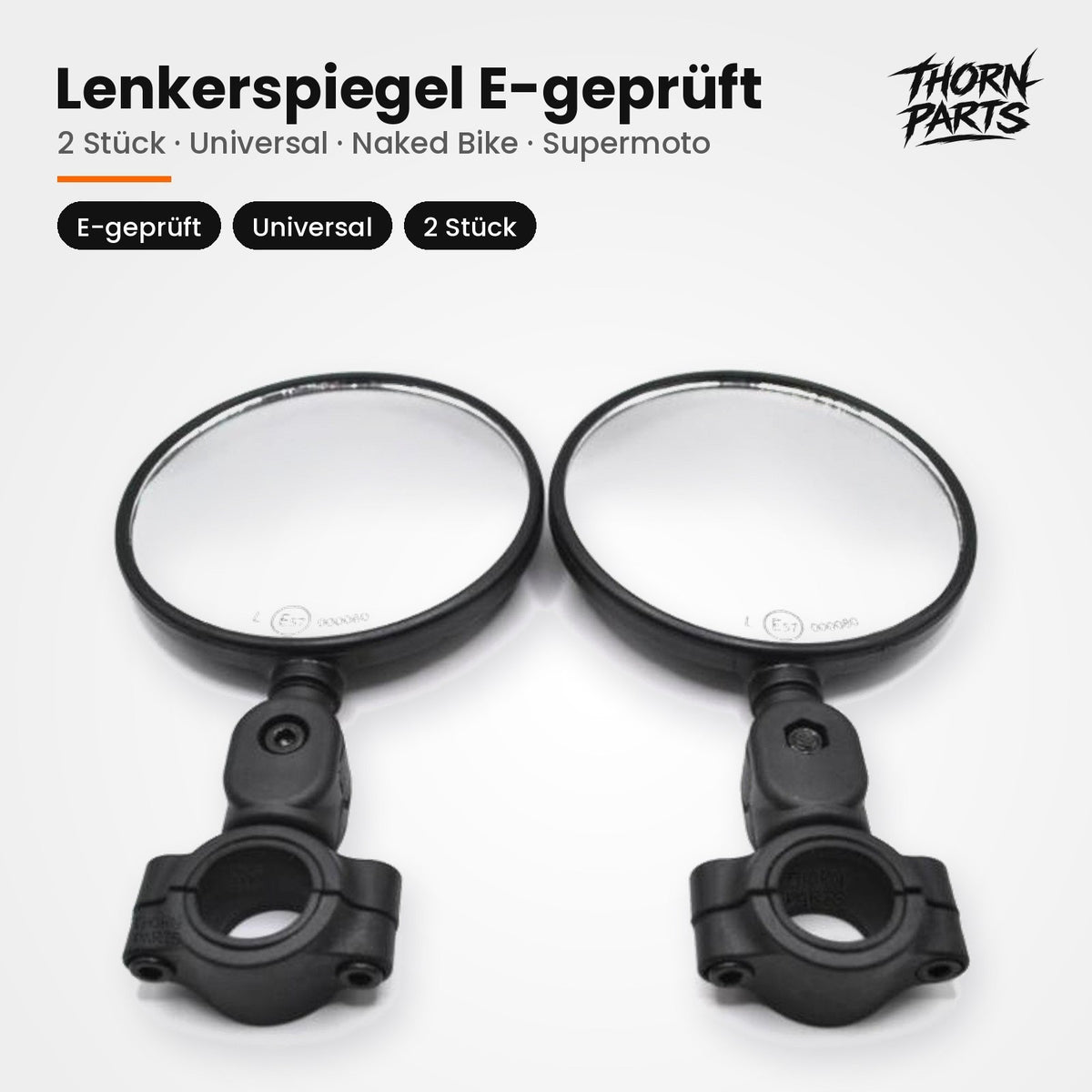 2x Motorrad Lenkerspiegel Motorrad E-Geprüft Universal Supermoto Naked Bike