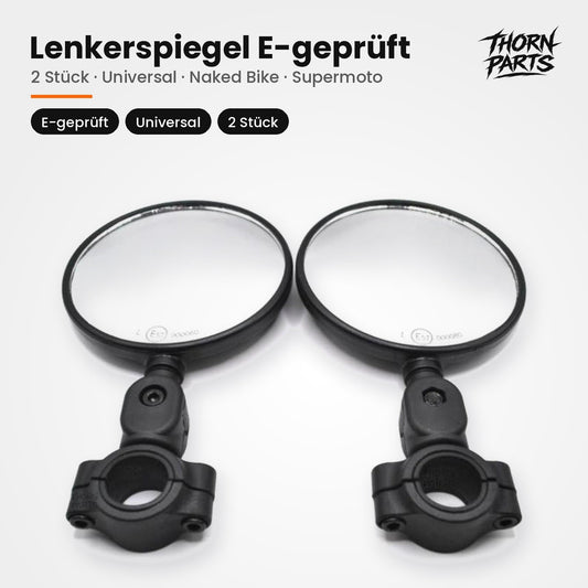 2x Motorrad Lenkerspiegel Motorrad E-Geprüft Universal Supermoto Naked Bike