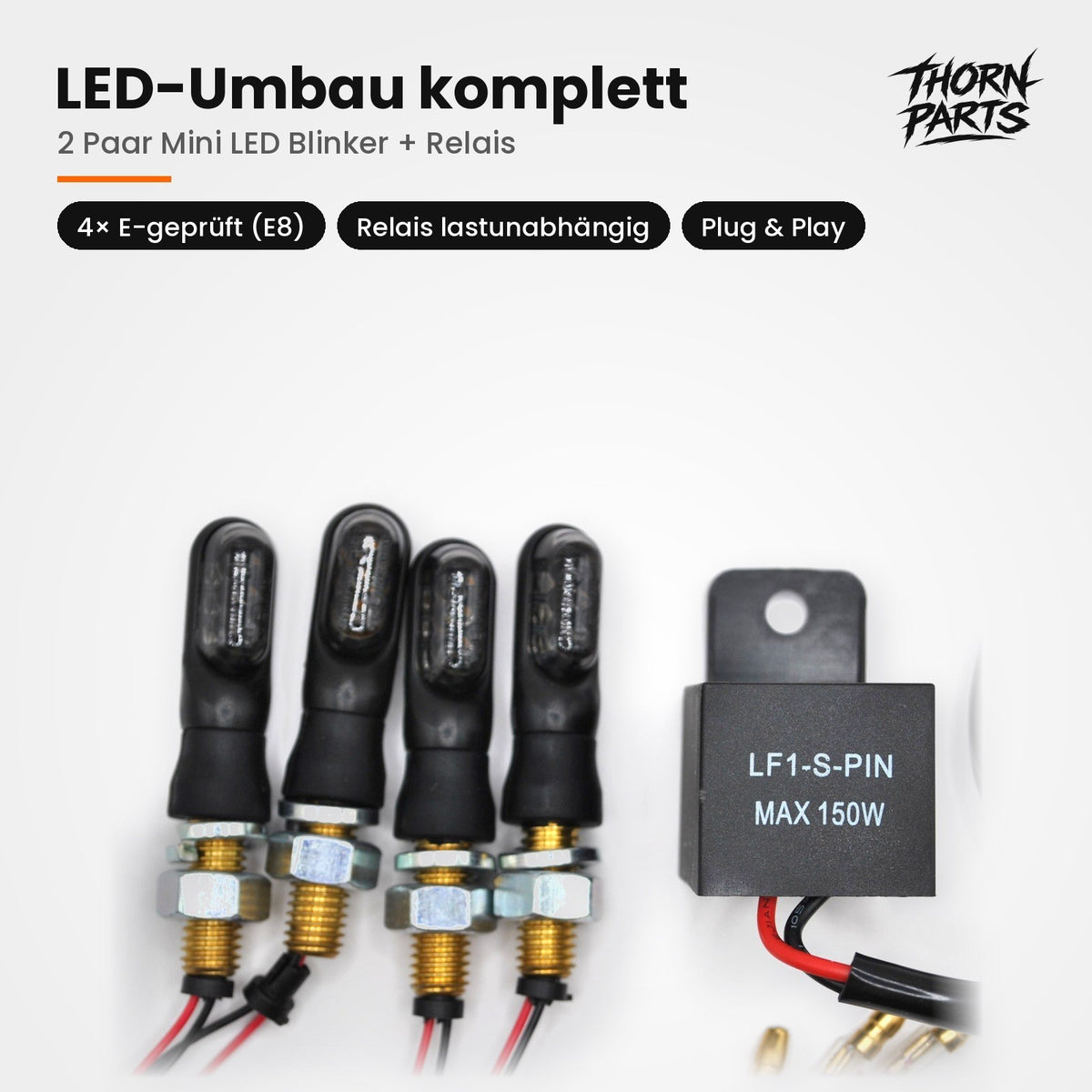 LED Blinker Set Motorrad E-geprüft + Blinkrelais lastunabhängig 12V M8 – 2 Paar