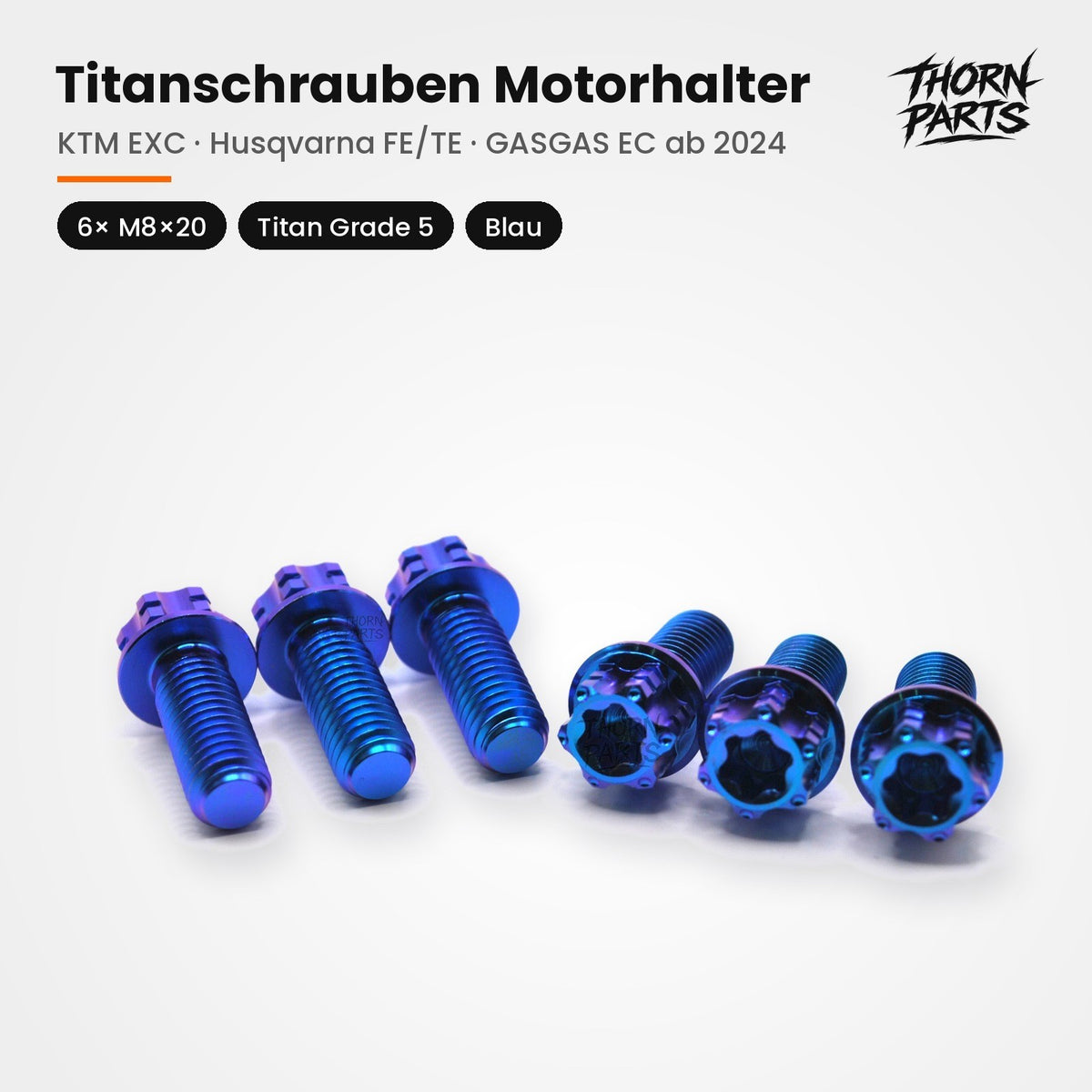 Titanschrauben Motorhalter Set KTM EXC SX Husqvarna TE FC GASGAS ab 2023 Blau