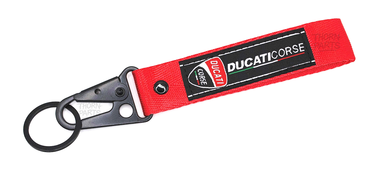 Schlüsselanhänger Ducati Motorrad schwarz rot Stoff Karabiner