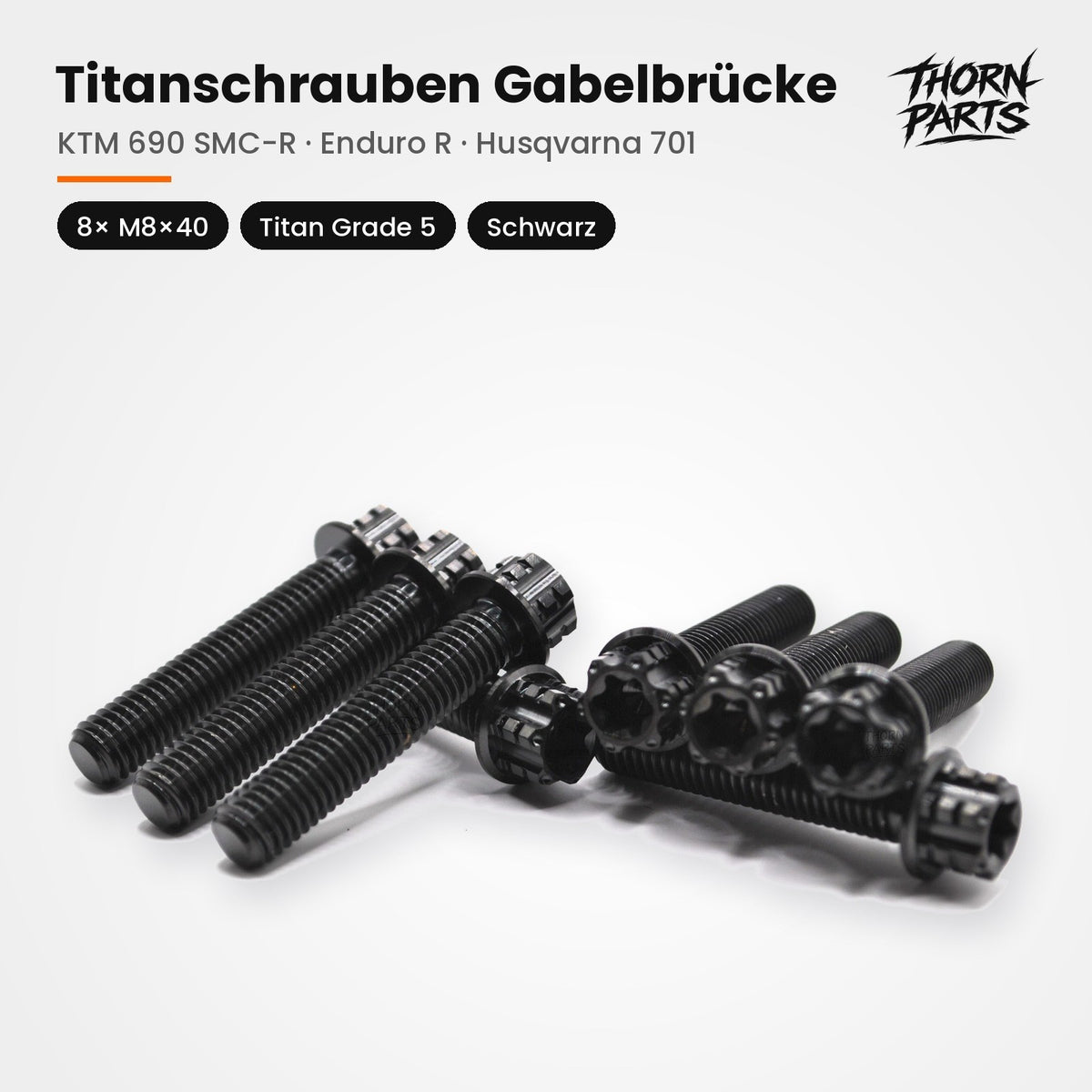 Titanschrauben Gabelbrücke M8x40 KTM 690 SMC-R Enduro R Husqvarna 701 Schwarz