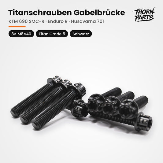 Titanschrauben Gabelbrücke M8x40 KTM 690 SMC-R Enduro R Husqvarna 701 Schwarz