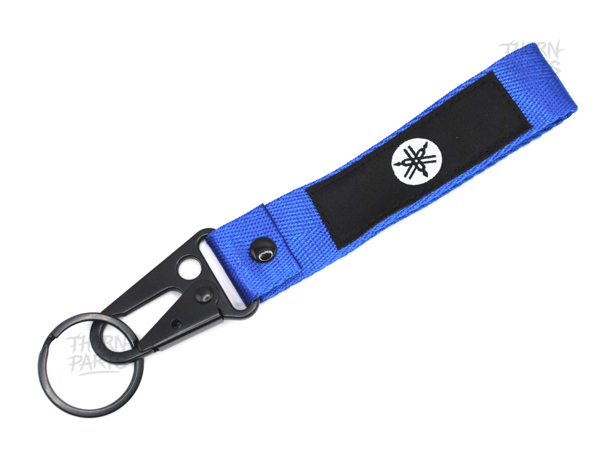 Schlüsselanhänger YAMAHA Motorrad schwarz blau Stoff Karabiner