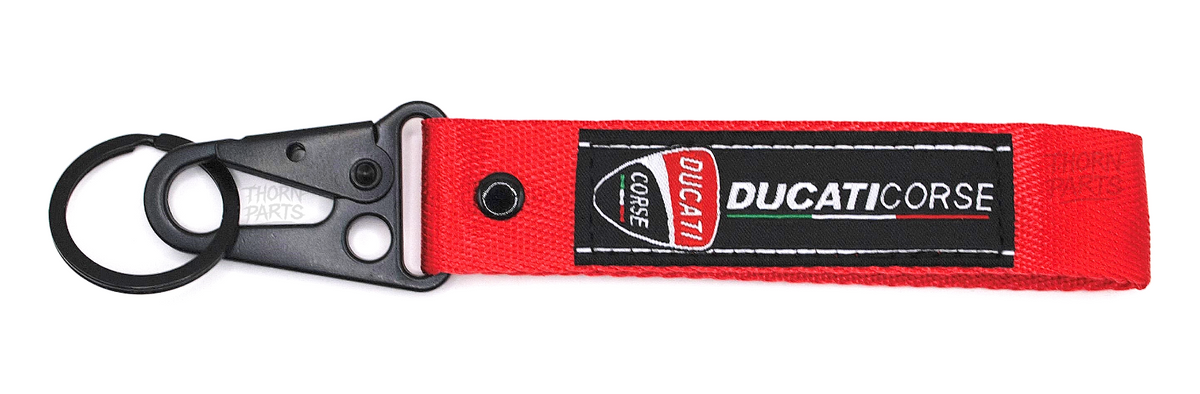Schlüsselanhänger Ducati Motorrad schwarz rot Stoff Karabiner