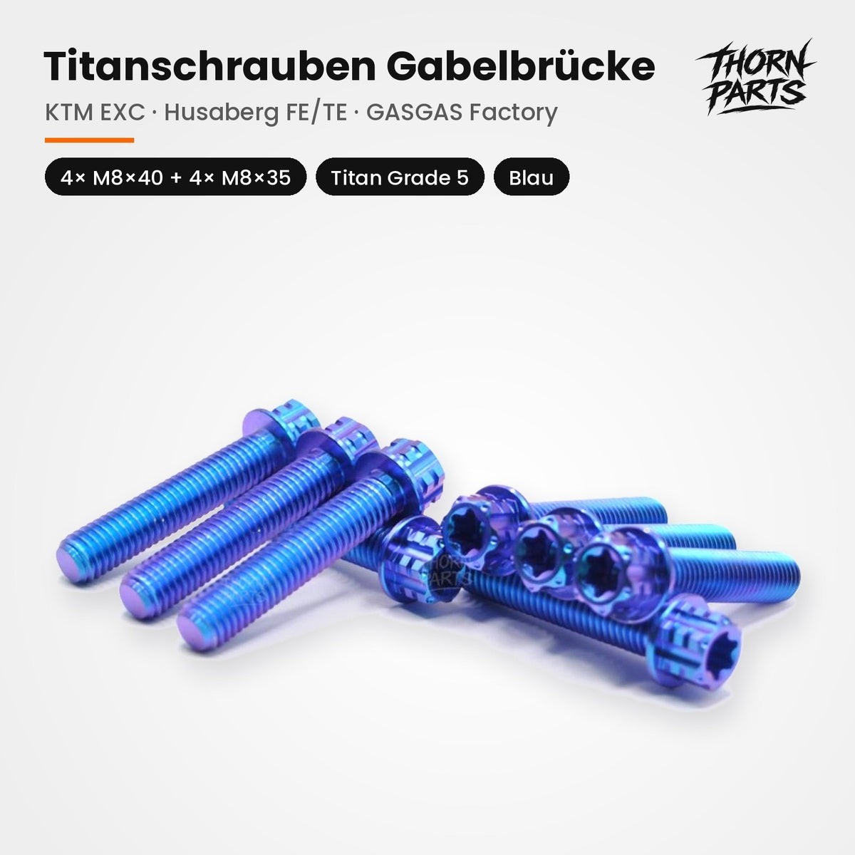 Titanschrauben Gabelbrücke KTM SX SX-F EXC Husqvarna TC FC TE FE GASGAS Blau