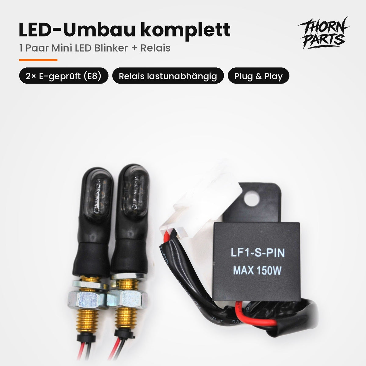 LED Blinker Set Motorrad E-geprüft + Blinkrelais lastunabhängig 12V M8 – 1 Paar