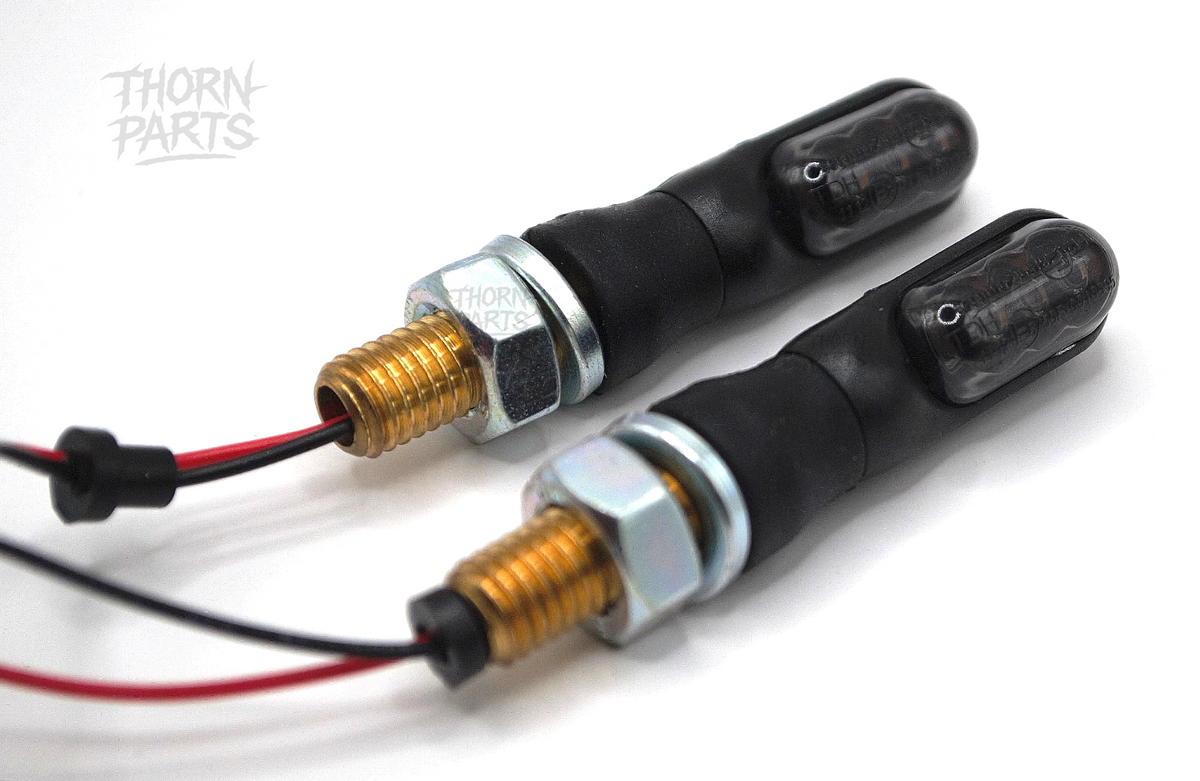 Mini LED Blinker Motorrad 12V E8 geprüft getönt schwarz M8 – 2 Stück