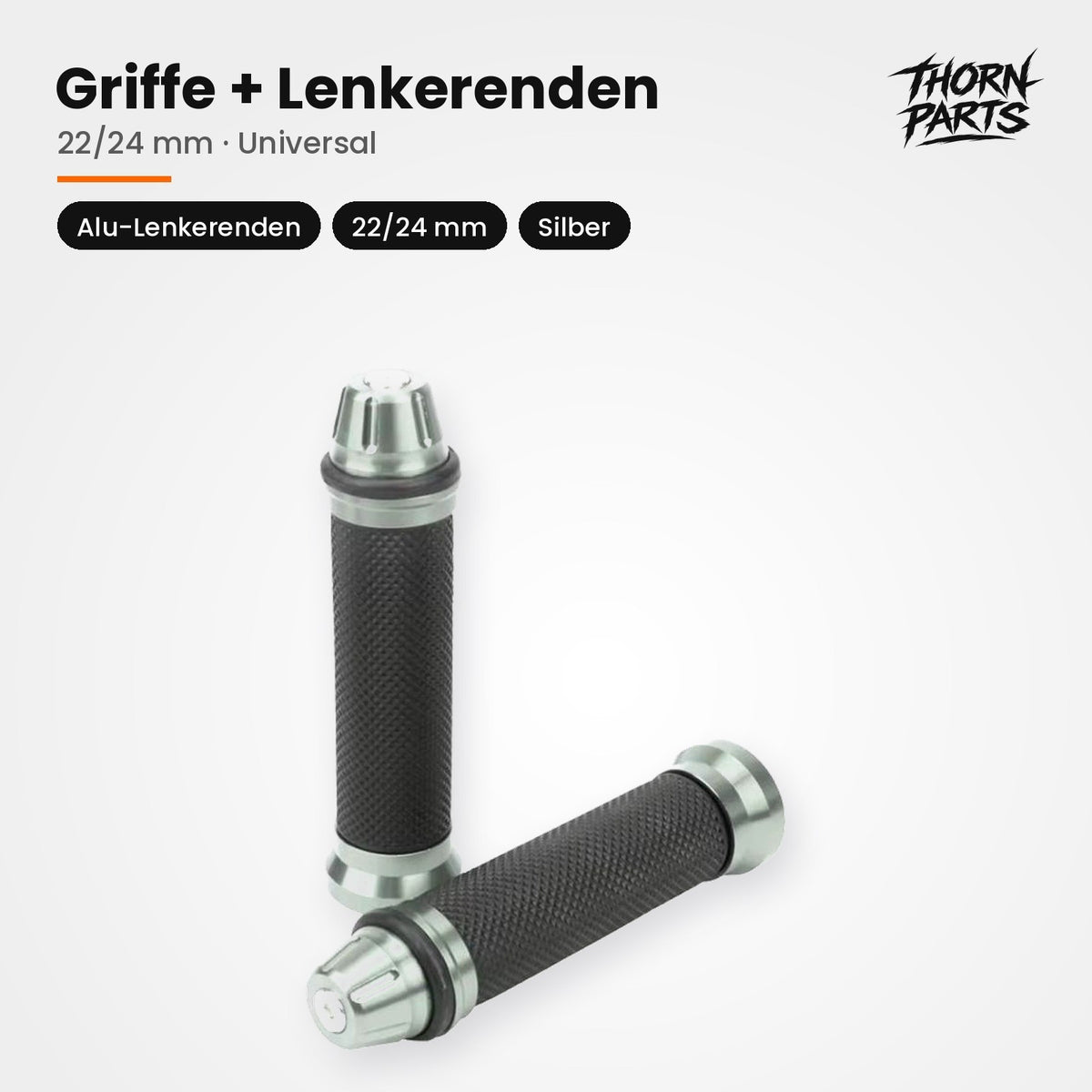Motorrad Griffe Lenkergriffe Griffgummis + Lenkerenden Silber 22/24mm UNIVERSAL