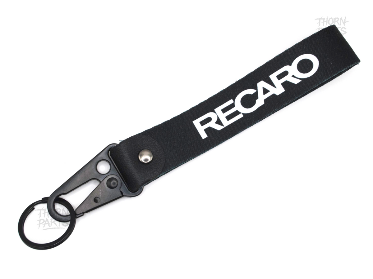 Schlüsselanhänger Recaro Motorrad schwarz rot Stoff Karabiner