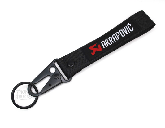 Schlüsselanhänger Akrapovic Motorrad schwarz rot Stoff Karabiner