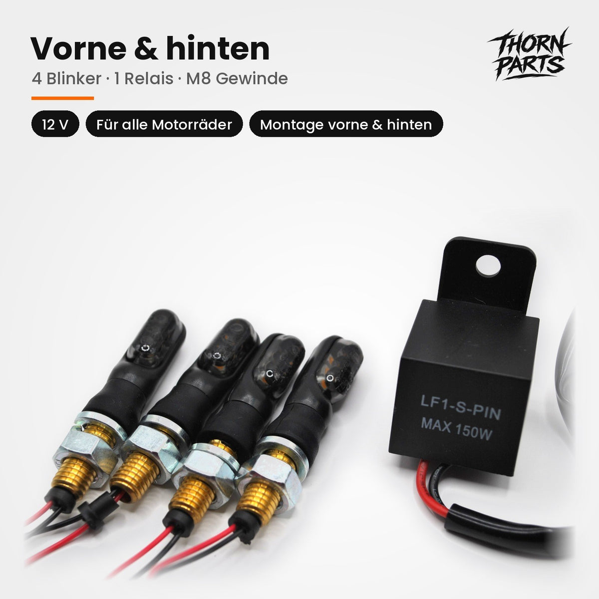 LED Blinker Set Motorrad E-geprüft + Blinkrelais lastunabhängig 12V M8 – 2 Paar