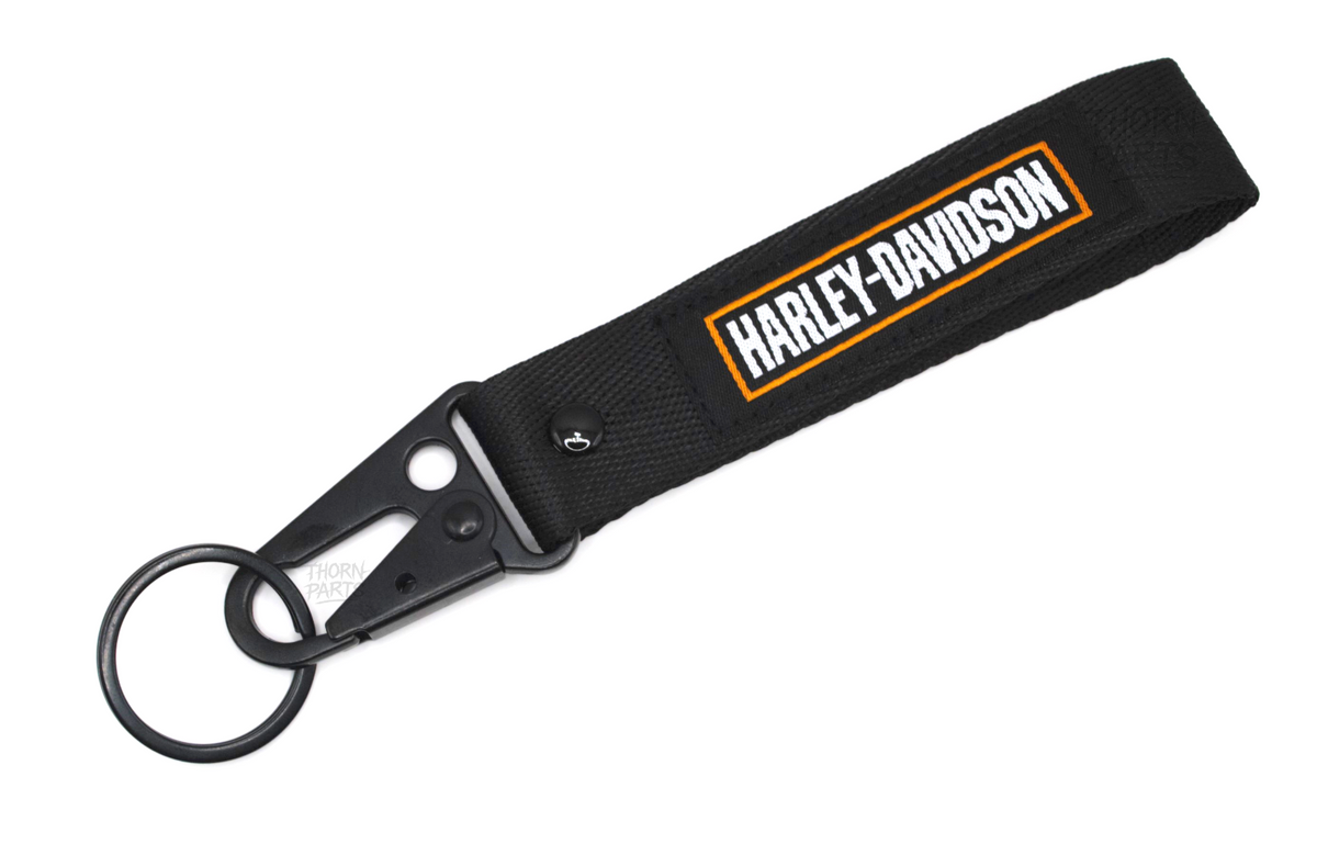 Schlüsselanhänger Harley-Davidson Motorrad schwarz orange Stoff Karabiner