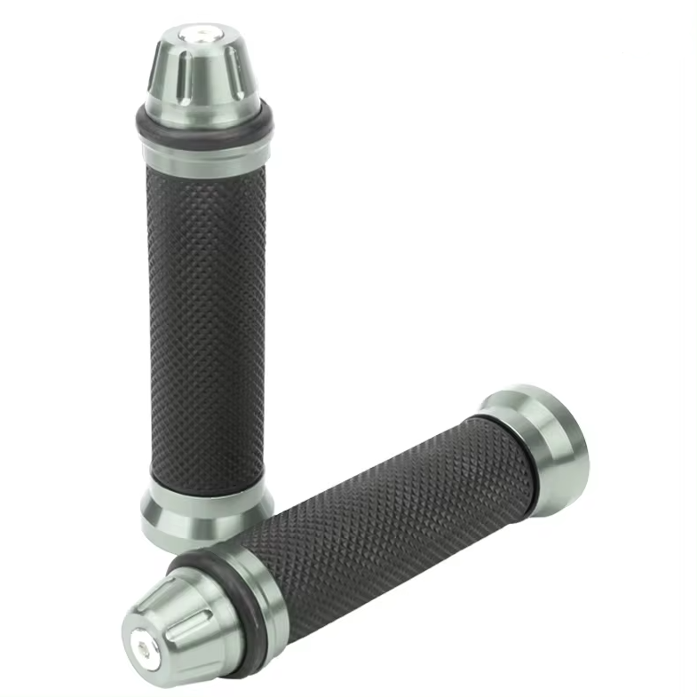 Motorrad Griffe Lenkergriffe Griffgummis + Lenkerenden Silber 22/24mm UNIVERSAL